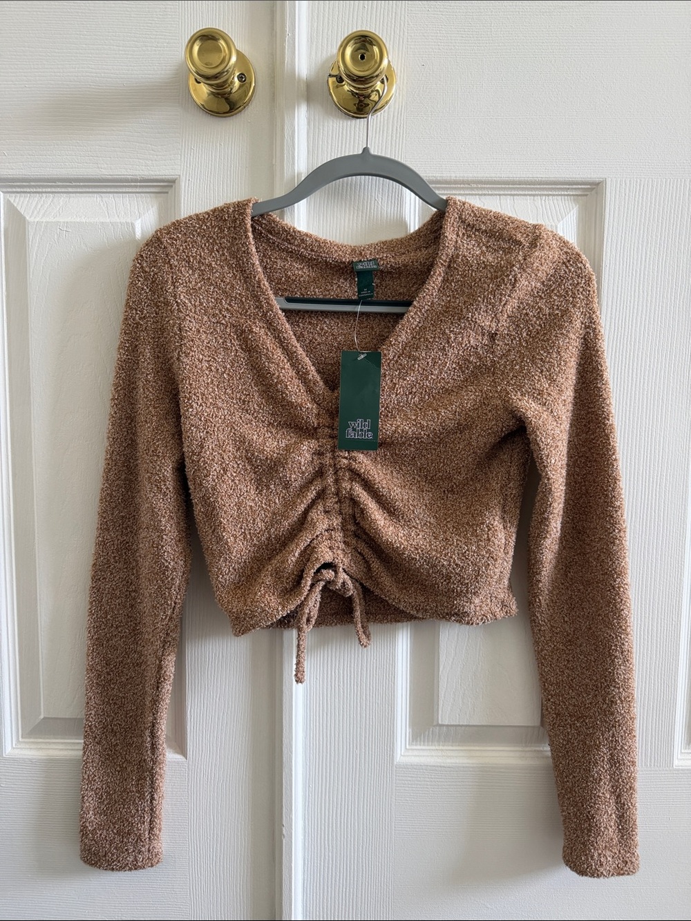 wild fable Ruched Front Fuzzy Long-Sleeve Top - Brown